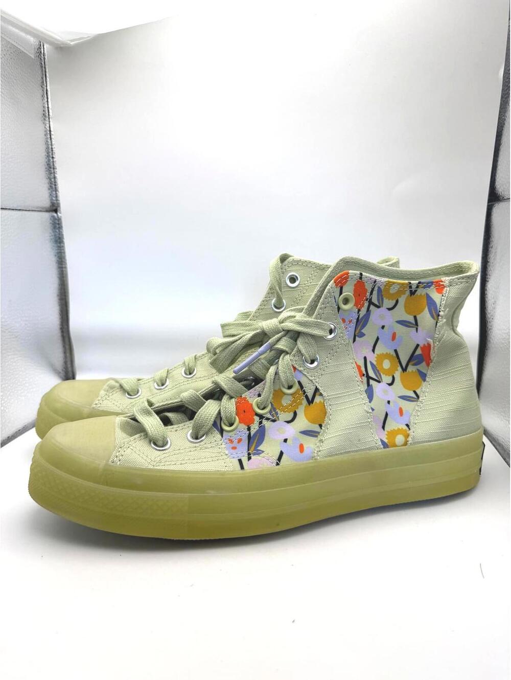 Converse Light Green High-Top Sneakers with Floral Panel